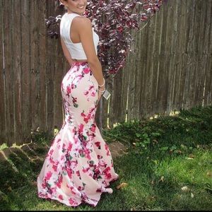 Two piece prom dress with mermaid silhouette.